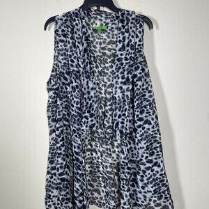 Logo Instant Chio Cap Sleeve Animal Print Black & White Open Top Sheer L